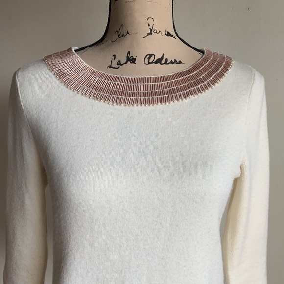 Boden Sweater Jeweled Pearl Collar Rose And Cream Sz 6 - Picture 3 of 12